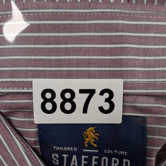 Stafford Shirt Mens 16.5 32/33 Red Stripe Fitted Travel Easy Care Broadcloth - Picture 10 of 10